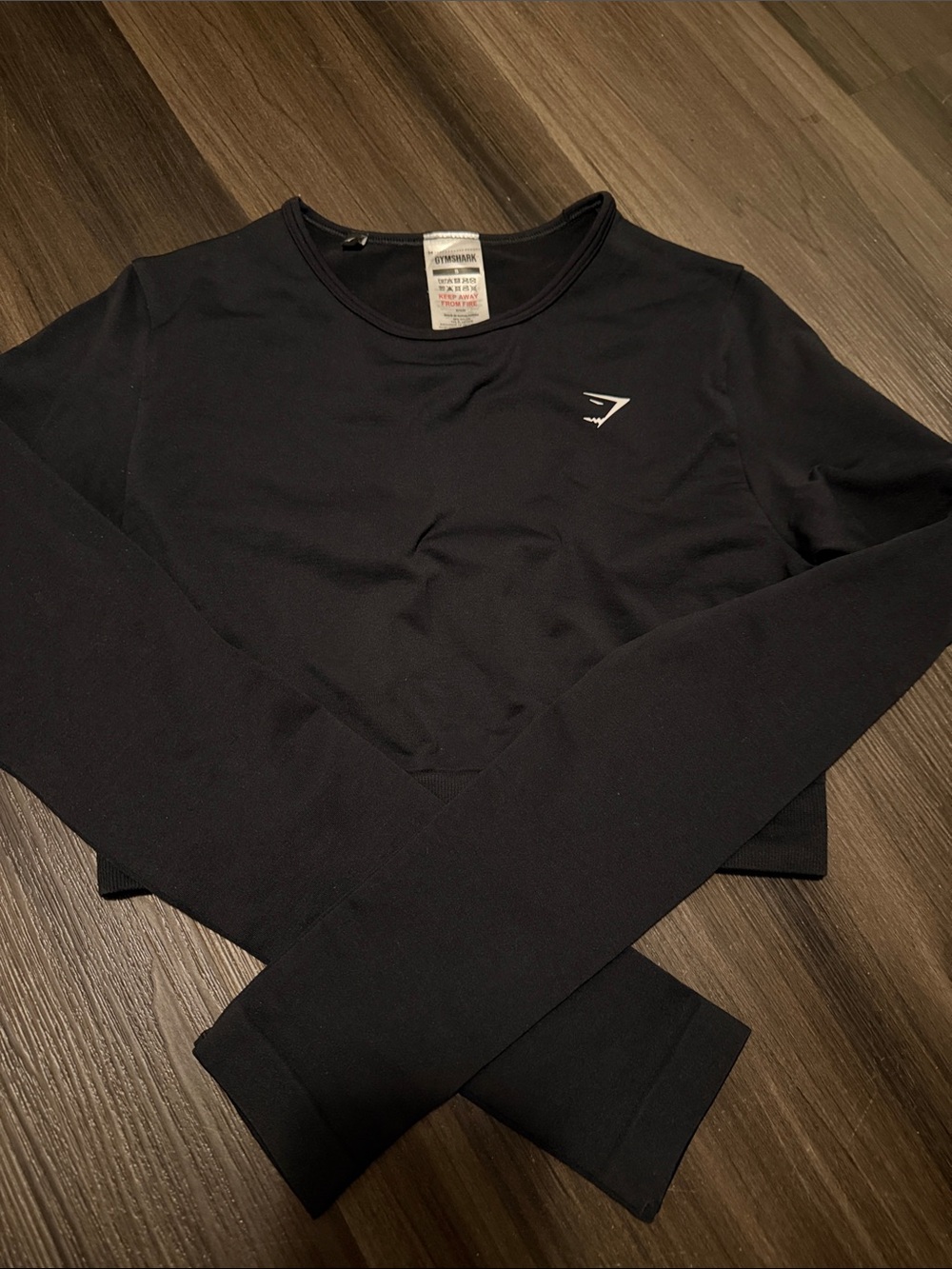 Gymshark Black Long Sleeve Crop Tee with Logo